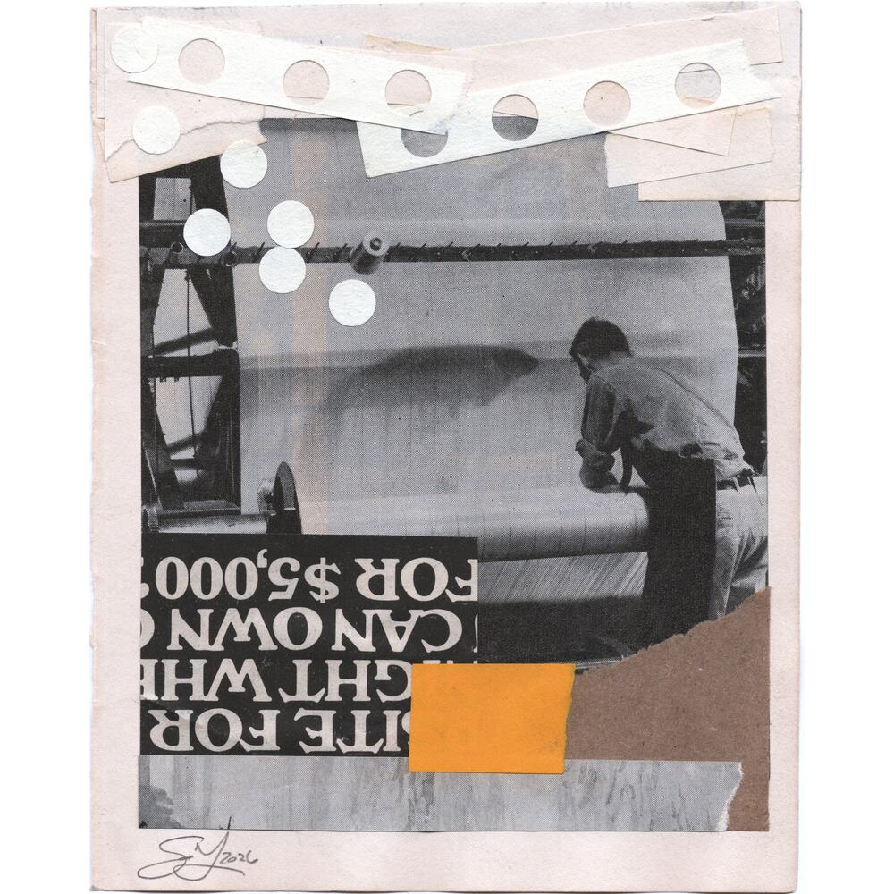 Original Mixed Media Modern Art Collage "Aerostat" 5.25x6.75" Signed